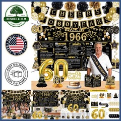 Stylish 60th Birthday Party Decorations with Paper Poms and Table Top Decor