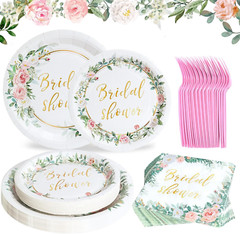 Bridal Shower Decorations Party Tableware – Pink and Gold Floral Paper Plates,De