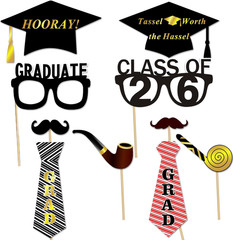 Graduation Photo Booth Props (50Count), Large Graduation Photo Props Class of 2