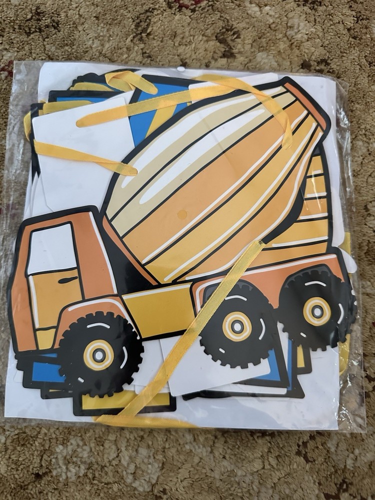 Kids Birthday Party Banner Construction Vehicle Theme Multicolor Paper Vehicles