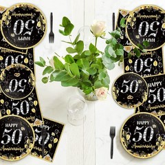 Durable Paper Tableware Set for 50th Anniversary – 96 Pieces for Celebrations
