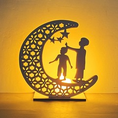 Eid Mubarak Ramadan Wooden Moon Muslim Mosque Islam Tabletop Light Decoration