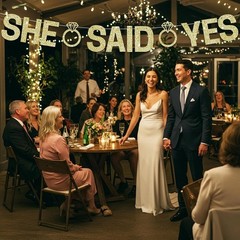 Pre-Strung Glitter Champagne Gold She Said Yes Banner Bridal Wedding Party Sign