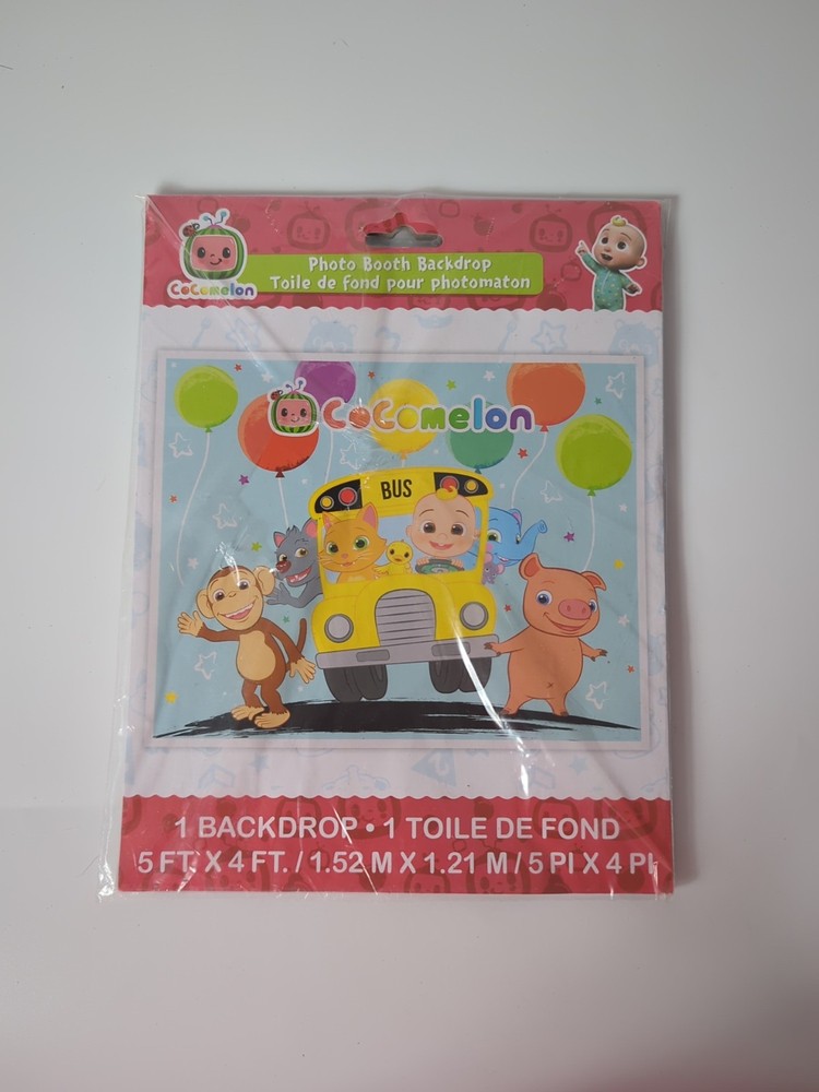 NEW CoComelon Photo Booth Backdrop Birthday Party Wall Decor JJ Friends Bus