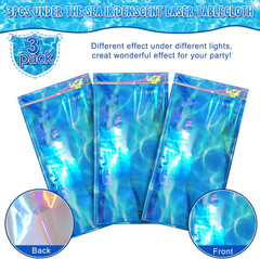 3Pcs Iridescent Ocean Waves Party Tablecloth Decorations,54X108 Inch Blue under