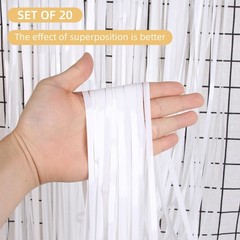 White Foil Fringe Curtains Tinsel Streamer Backdrop Party Photo Booth 20 PCS
