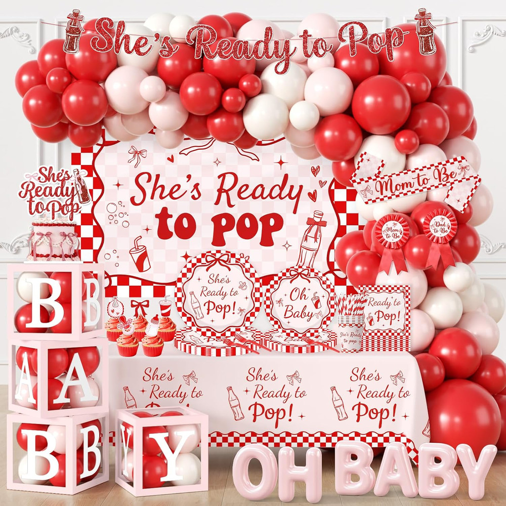 Shes Ready to Pop Baby Shower Decorations, All-In-1 Retro Soda Pop Baby Shower D