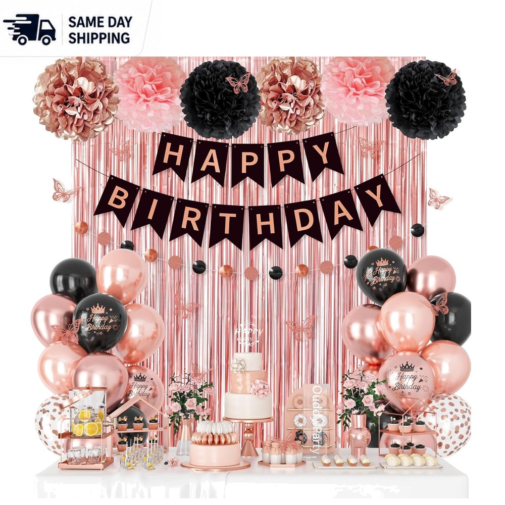 Charming Rose Gold 58-Piece Party Decoration Set – Balloons, Banners, and More