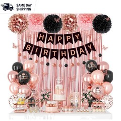 Charming Rose Gold 58-Piece Party Decoration Set – Balloons, Banners, and More