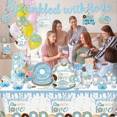 Baby Sprinkle Decorations for Boy with Cake Topper, Sprinkle with Love,Severs 25