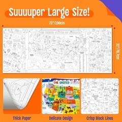 American Coloring Poster, Large Activity Paper 75” x 31”