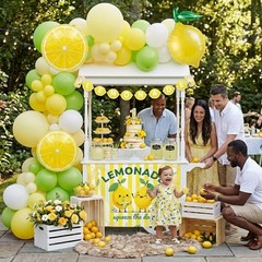 Lemonade Stand Supplies Kit with Lemonade Sign Banner and Lemon Balloons, Lem