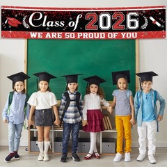 Black and Red Graduation Banner, Large Graduation Decorations Class of 2026 C…