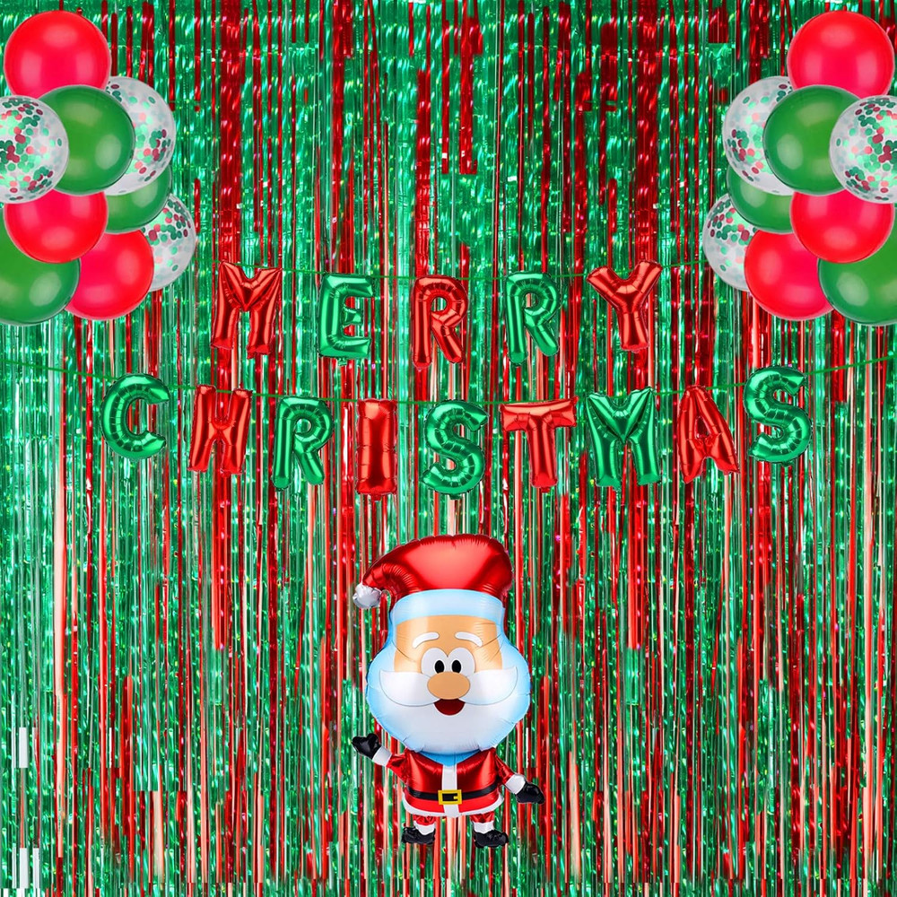 Christmas Party Decoration Kit with Balloons, Tinsel, and Confetti Supplies