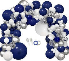 148pcs Navy Blue Silver Balloons Garland Kit, Royal Blue Silver White Confett…