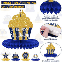 8 Pieces Blue Gold Happy Birthday Table Decorations Happy Birthday Honeycomb Cen