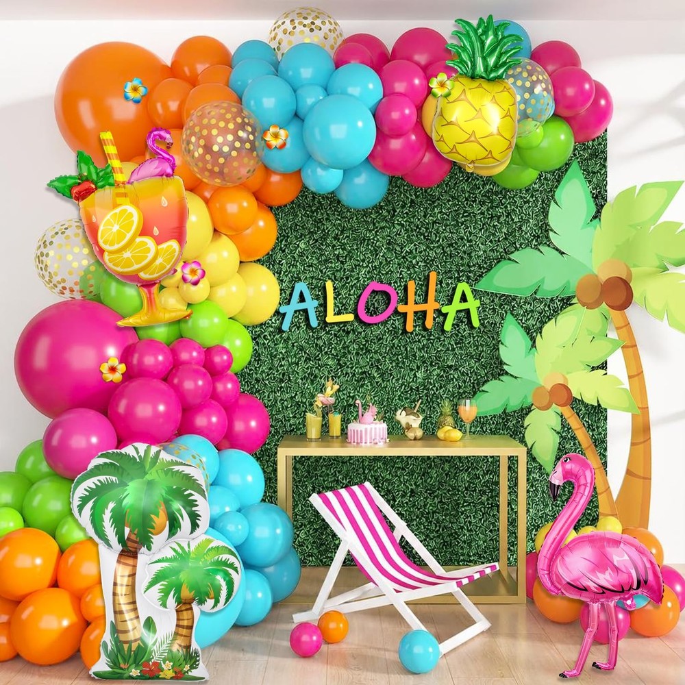 189Pcs Tropical Balloons Garland Arch Kit, Hawaiian Luau Summer Party Decorat…