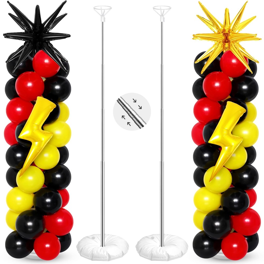2 Set Cartoon Theme Balloon Column Stand Kit with Lightning Explosion Star Fo…