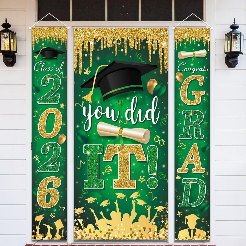 Green and Gold Graduation Decorations Class of 2026 Congrats Grad Banner and You