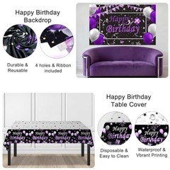 Black Purple Birthday Decorations for Women Girls Men, Purple and Silver Party