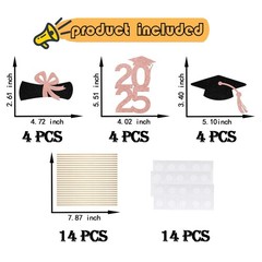 Graduation Centerpiece Sticks Class of 2025 Rose Gold Black Table Decor 12 PCS