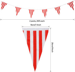 170Ft 120Pcs Red and White Striped Pennant Banner, Carnival Circus Decorations S