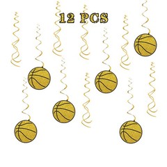 12 PCS Basketball Hanging Swirl Decorations Glitter Sport Birthday Foil Decor