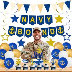 Navy Theme Party Decorations Banner Cupcake Toppers Military Blue