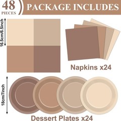48Pcs Boho Baby Shower Decorations 7″ Gradient Brown Disposable Paper Plates and