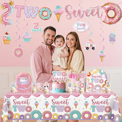 155 Pcs Two Sweet Birthday Decorations, Donut 2Nd Birthday Decorations for Girl