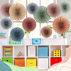 Weekgrat 18 Pcs Sage Green Brown Boho Hanging Paper Fans Decor Back Colorful