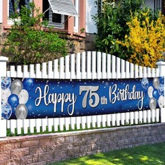 75th Birthday Decorations – Blue & Silver Balloon Backdrop Banner, Party Supplie
