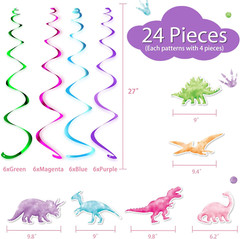 Watercolor Dinosaur Party Hanging Swirl – 24Pcs Dinosaur Party Decorations for G