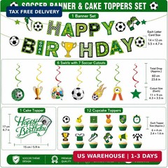 Soccer Birthday Party Decorations Set, Soccer Party Supplies with 6 x 4 ft Backd