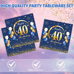 40PCS Happy 40Th Birthday Decorations Navy Blue and Gold Theme Party for 40 Year