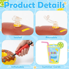 24 Pack Inflatable Drink Floaties with Decor Cards, 6 Fun Styles Pool Cup Holder