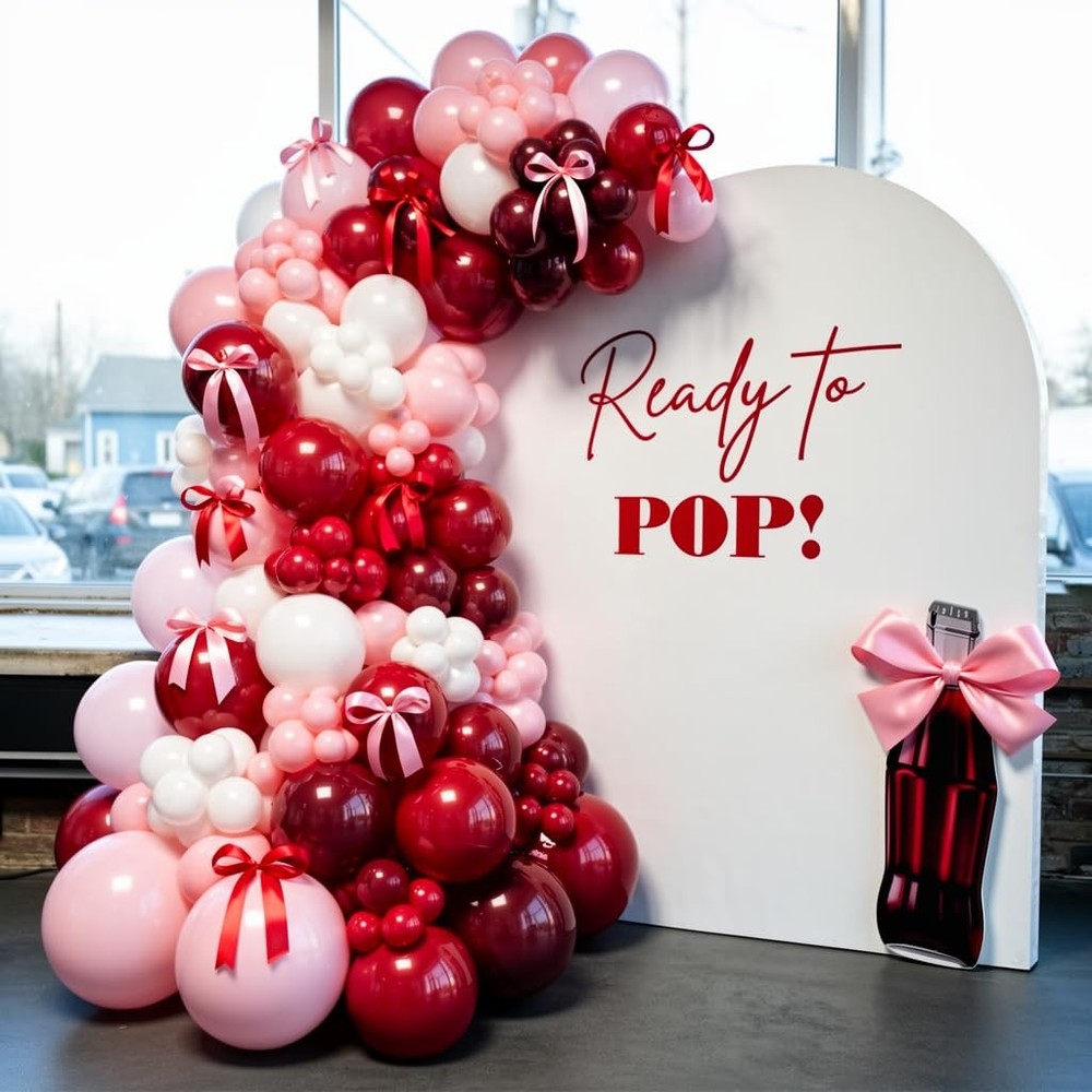 Shes Ready to Pop Baby Shower Decorations Balloon Arch Kits,Red Pink and Whit…