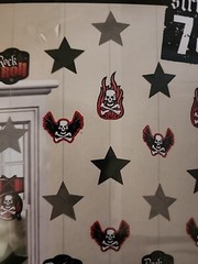 ROCK & ROLL Hanging Skulls, Flames, Stars & Guitars 7ft long Party Celebration