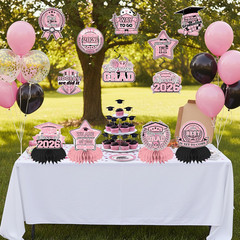 Pink Graduation Decorations 2026 Set Include Glitter Class of 2026 Banner Garlan