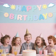Pastel Happy Birthday Banner, Pre-Strung Rainbow Macaron multi-color