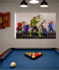 Funny Superhero Peeing Flag Hulk Spider-Man Thor Wolverine Man Cave Banner 3×5