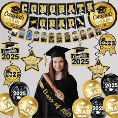 Class of 2025 Banner Backdrop | Graduation Party Decorations 2025 Black and Go..