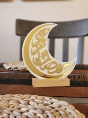 Beautiful Ramadan Mubarak Eid Calligraphy- Ramadan/Eid Decor- Moon Stand 6″