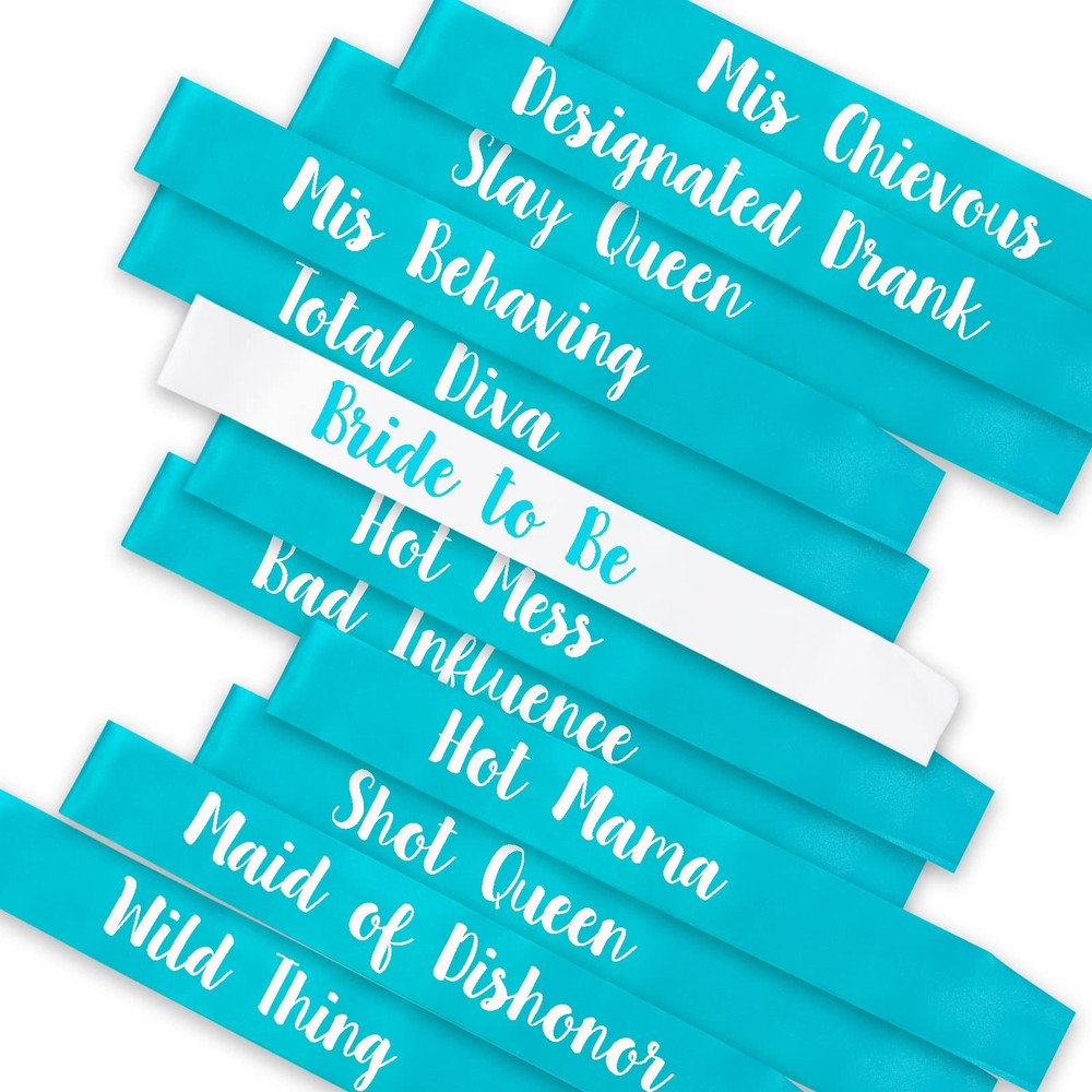 12 PCS Teal Blue Bachelorette Sashes Bride To Be Maid Of Honor Bridesmaid