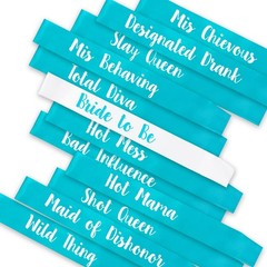 12 PCS Teal Blue Bachelorette Sashes Bride To Be Maid Of Honor Bridesmaid