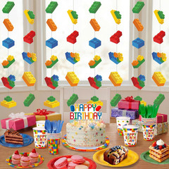 8Pcs Building Blocks Garlands Colorful Brick Hanging Ceiling Decorations Banner