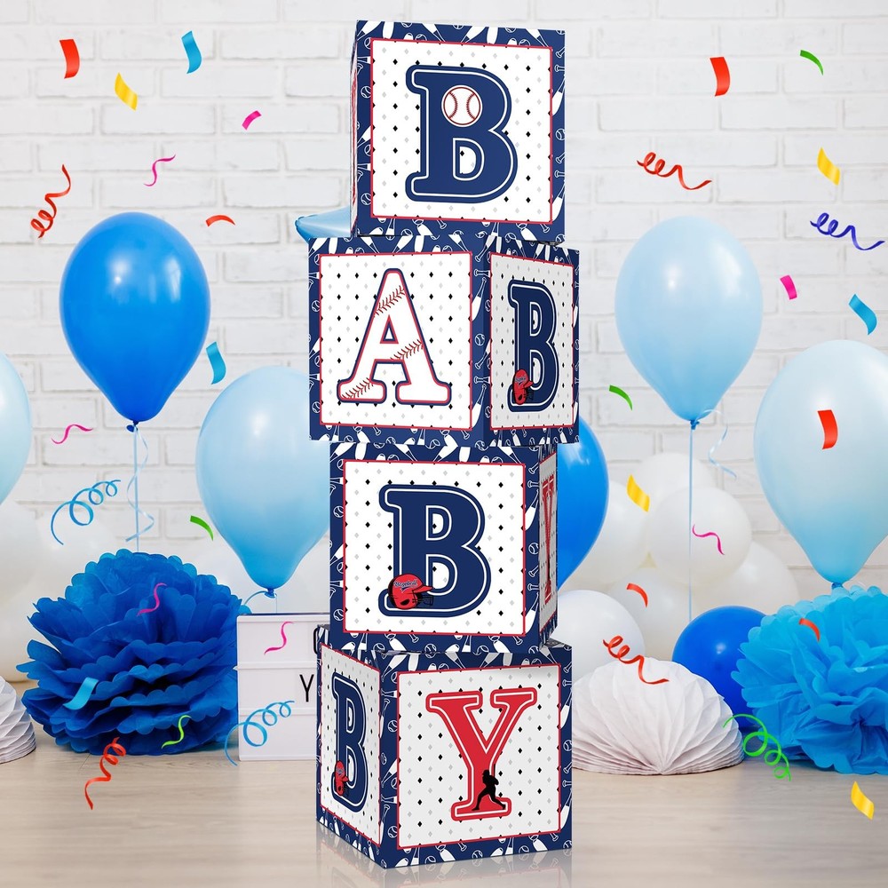 4 Pcs Red White and Blue Baby Boxes with Letters for 4th of July 250th Annive…