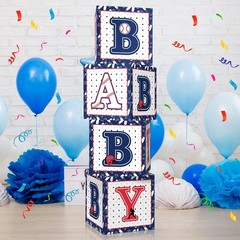 4 Pcs Red White and Blue Baby Boxes with Letters for 4th of July 250th Annive…