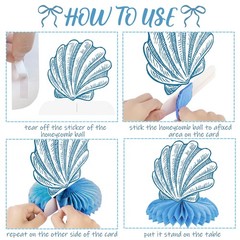 Blue Bow Starfish and Seashell Honeycomb Centerpieces 12PCS Ocean Coastal Bac…