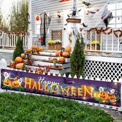 Extra Large Happy Halloween Banner For Outside, 9.8 x 1.6 Ft Fabric Halloween Ba